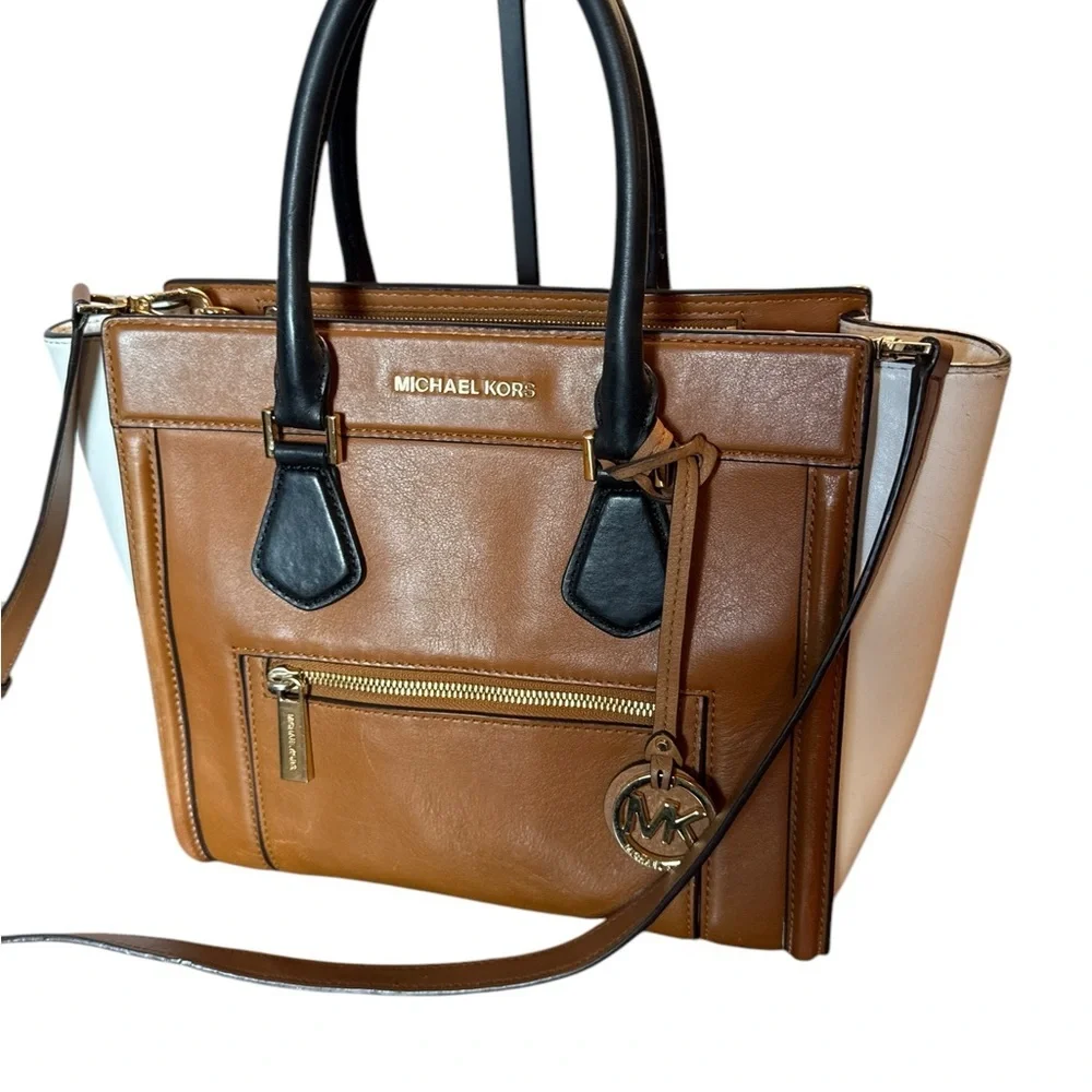 MICHAEL KORS MEDIUM TOTE COLLETTE BROWN BLACK SATCHEL BAG